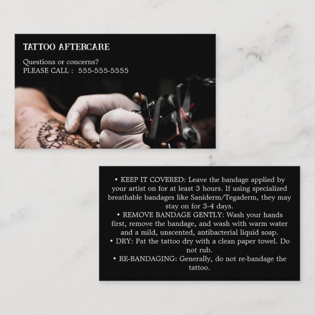 Tarjeta De Visita Instrucciones de cuidado posterior al tatuaje (Anverso / Reverso)