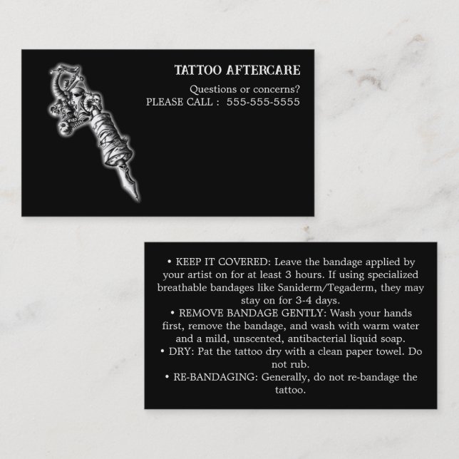 Tarjeta De Visita Instrucciones de cuidado posterior al tatuaje (Anverso / Reverso)