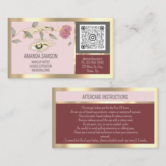 Tarjeta De Visita Instrucciones de cuidado posterior de Eyelash Micr (Anverso / Reverso)