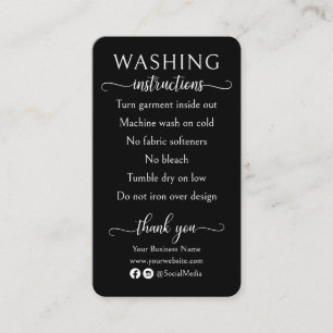 Tarjeta De Visita Instrucciones de lavado en blanco y negro Cuidado
