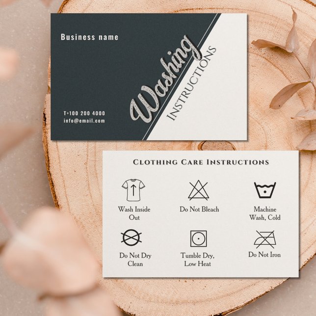 Tarjeta De Visita Instrucciones de lavado para el cuidado de la ropa (Clothing Care Washing Instrucitions Black White Bu Business Card)