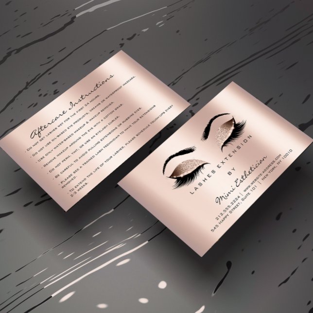 Tarjeta De Visita Instrucciones de postcuidado golpean a Rosa Gold (Aftercare Instructions Lashes Rose Gold Business Card)