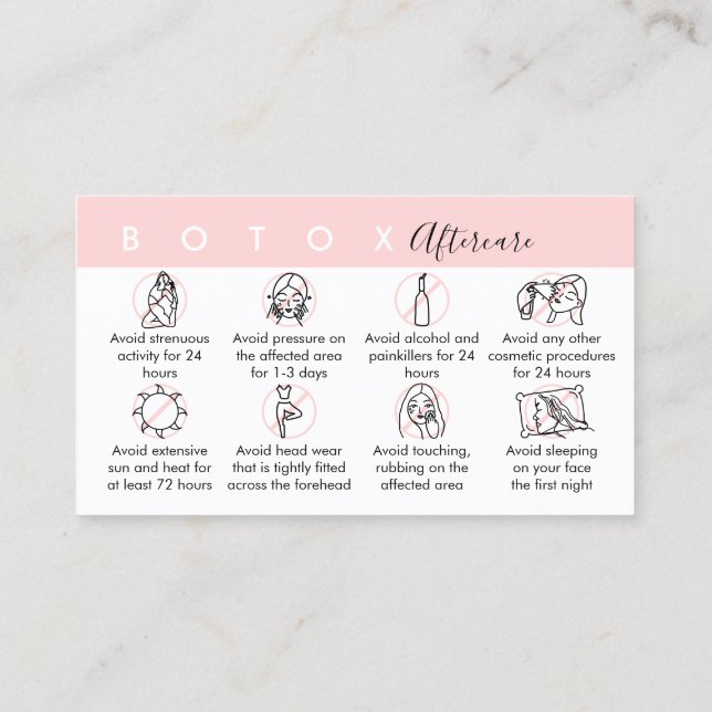 Tarjeta De Visita Instrucciones de Postoperatorio de Botox (Reverso)