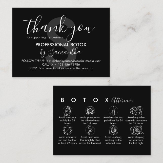 Tarjeta De Visita Instrucciones de Postoperatorio de Botox Negro Gra (Anverso / Reverso)