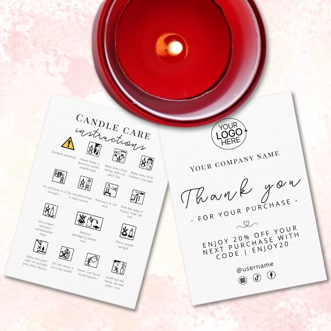 Tarjeta De Visita Instrucciones de seguridad para el cuidado de las  (Candle Care Safety Instructions Icons Logo Insert)