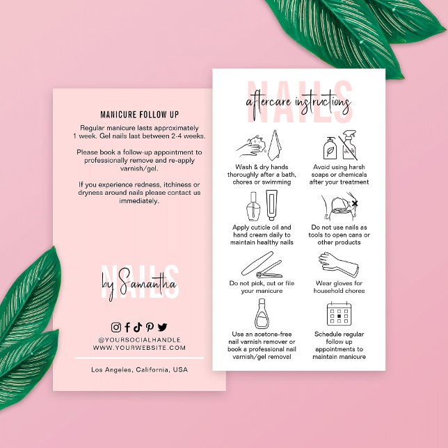Tarjeta De Visita Instrucciones para el cuidado de las uñas Manicura (Subido por el creador)