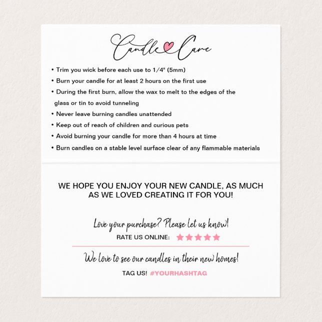 Tarjeta De Visita Instrucciones para el cuidado de las velas y graci (Interior desplegado)