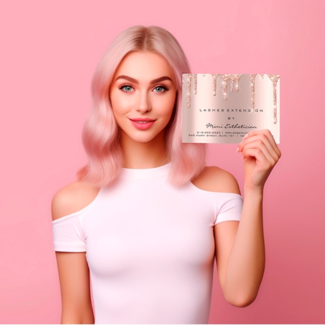 Tarjeta De Visita Instrucciones para el cuidado de los niños azotan  (Aftercare Instructions Lashes Rose Gold Sparkly Business Card)