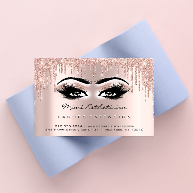 Tarjeta De Visita Instrucciones para el cuidado de los niños Lash Ro (Aftercare Instructions Lash Rose Gold Drips Eyes Business Card)