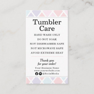 Tarjeta De Visita Instrucciones para el cuidado del tumbler Diamante