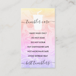 Tarjeta De Visita Instrucciones para el cuidado del tumbler rosa ama