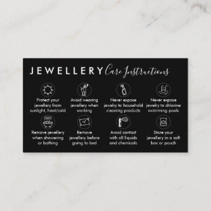 Tarjeta De Visita Instrucciones para el cuidado posterior de joyas n