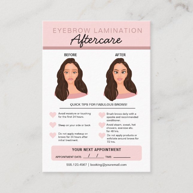 Tarjeta De Visita Instrucciones para el cuidado posterior de la Lami (Anverso)