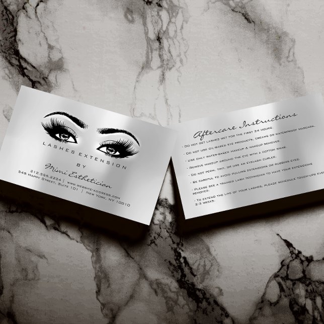 Tarjeta De Visita Instrucciones para el cuidado posterior de latigaz (Aftercare Instructions Lashes Extension Gray Business Card)