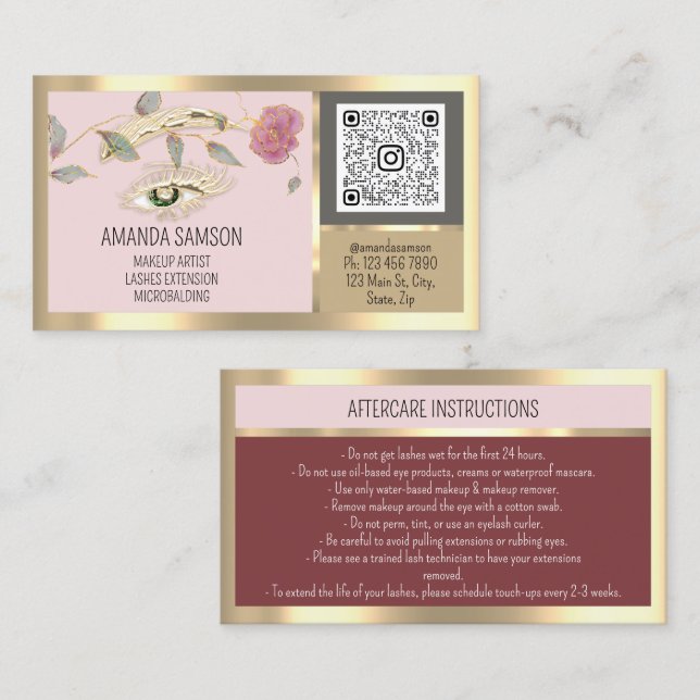 Tarjeta De Visita Instrucciones para el cuidado posterior del Rosa d (Anverso / Reverso)