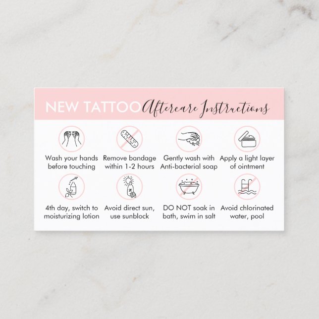 Tarjeta De Visita Instrucciones para el cuidado posterior del tatuaj (Reverso)