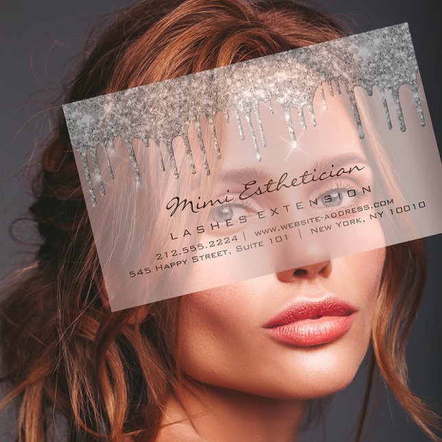 Tarjeta De Visita Instrucciones para el cuidado posterior Lash Rosa  (Aftercare Instructions Lash Rose Gold Drips Gray Business Card )