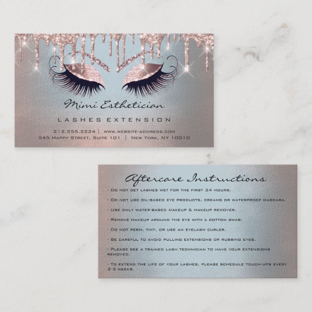 Tarjeta De Visita Instrucciones para el cuidado posterior Lash Rosa  (Anverso / Reverso)
