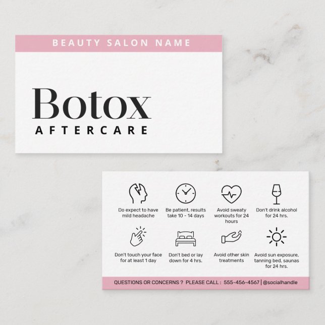 Tarjeta De Visita Instrucciones para el relleno de labios de Botox E (Anverso / Reverso)