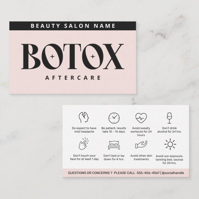 Tarjeta De Visita Instrucciones para el relleno de labios de Botox E (Anverso / Reverso)