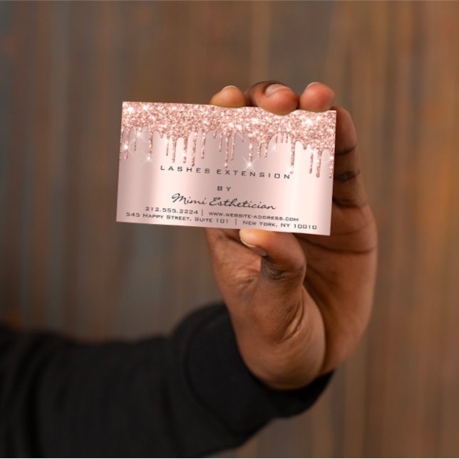 Tarjeta De Visita Instrucciones posteriores al cuidado Lash Rosa Dre (Aftercare Instructions Lash Rose Gold Drips Spark Business Card)