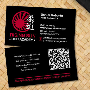 Tarjeta De Visita Instructor de academia de Judo - Kanji y sol nacie