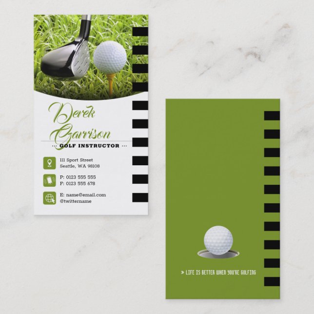 Tarjeta De Visita Instructor de golf | Lecciones de golf profesional (Anverso / Reverso)
