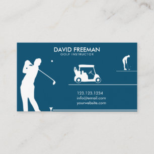 Tarjeta De Visita Instructor de golf moderno Golfer & Cart Blue