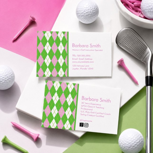 Tarjeta De Visita Instructor de Golf Profesional Argyle Elegante (Subido por el creador)