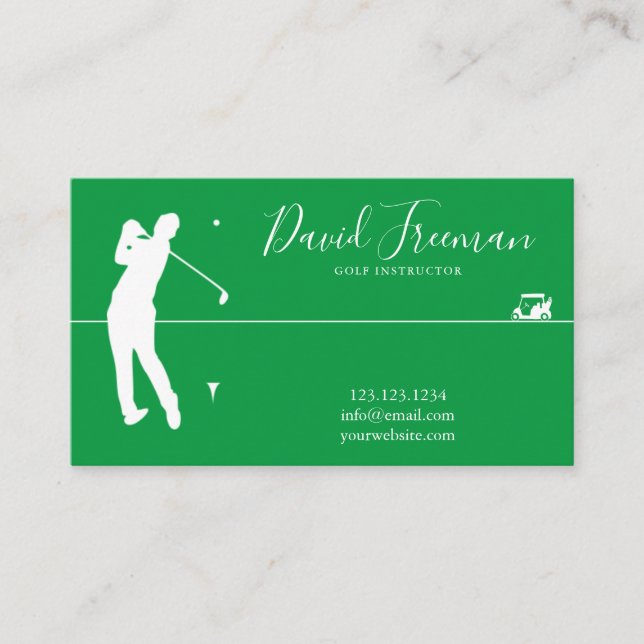 Tarjeta De Visita Instructor de golf Swing Silhouette Green (Anverso)