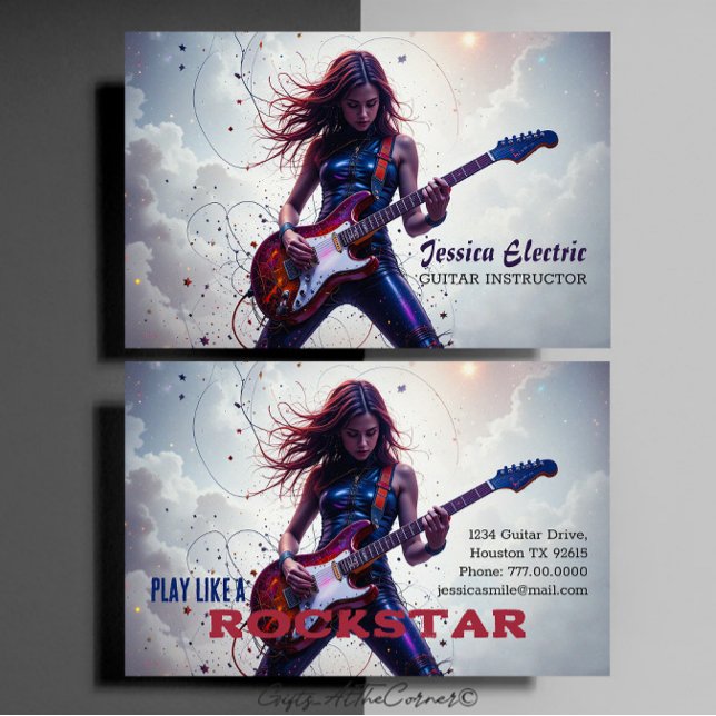 Tarjeta De Visita Instructor de guitarra de estrella de rock (Subido por el creador)