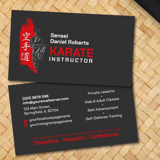 Tarjeta De Visita Instructor de karate - Silueta kanji y karateka (Subido por el creador)