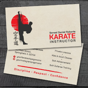 Tarjeta De Visita Instructor de karate - Silueta kanji y karateka