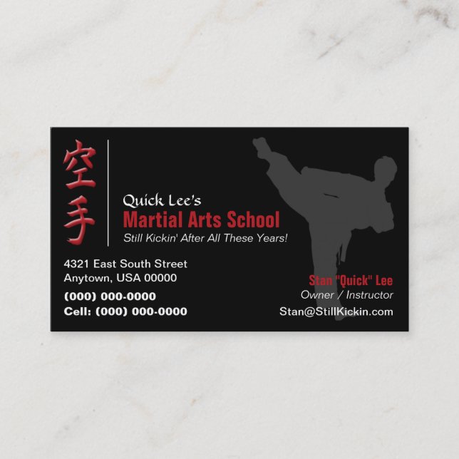 Tarjeta De Visita Instructor de Karate, Taekwondo, Kung Fu (Anverso)