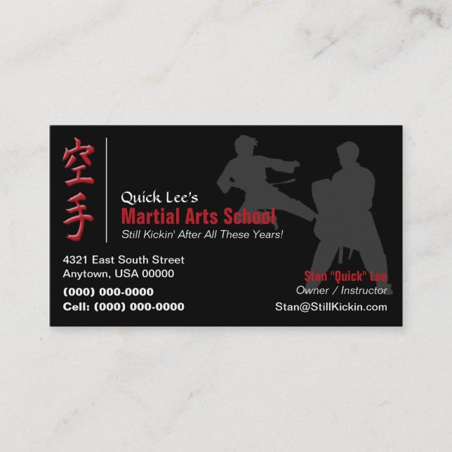 Tarjeta De Visita Instructor de Karate, Taekwondo, Kung Fu (Anverso)