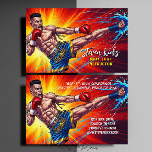 Tarjeta De Visita Instructor de Kickboxing Artes Marciales Muay Thai