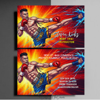 Tarjeta De Visita Instructor de Kickboxing Artes Marciales Muay Thai