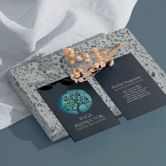 Tarjeta De Visita Instructor de Meditación de Yoga Elegante Árbol Ve (Subido por el creador)