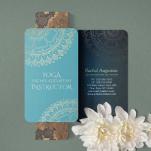 Tarjeta De Visita Instructor de Meditación de Yoga Mandala Verde Azu