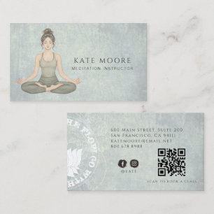 Tarjeta De Visita Instructor de Meditación Terrosa Código QR Verde S