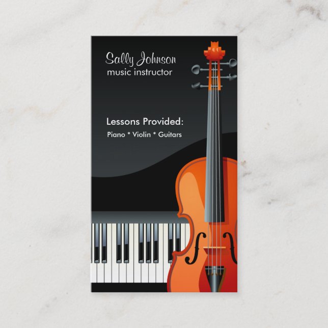 Tarjeta De Visita Instructor de música profesional de piano y violín (Anverso)