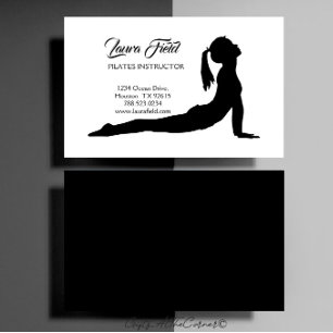 Tarjeta De Visita Instructor De Pilates Negro Y Blanco Minimalista