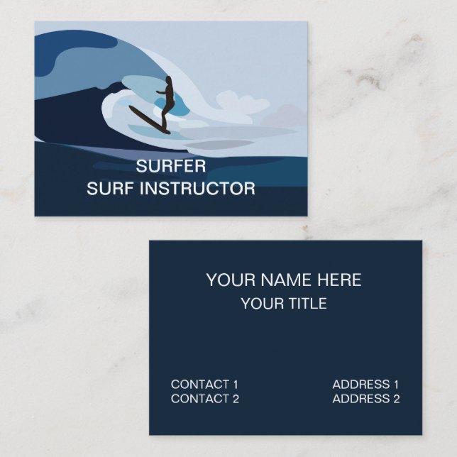 Tarjeta De Visita Instructor de Surf de Playa (Anverso / Reverso)