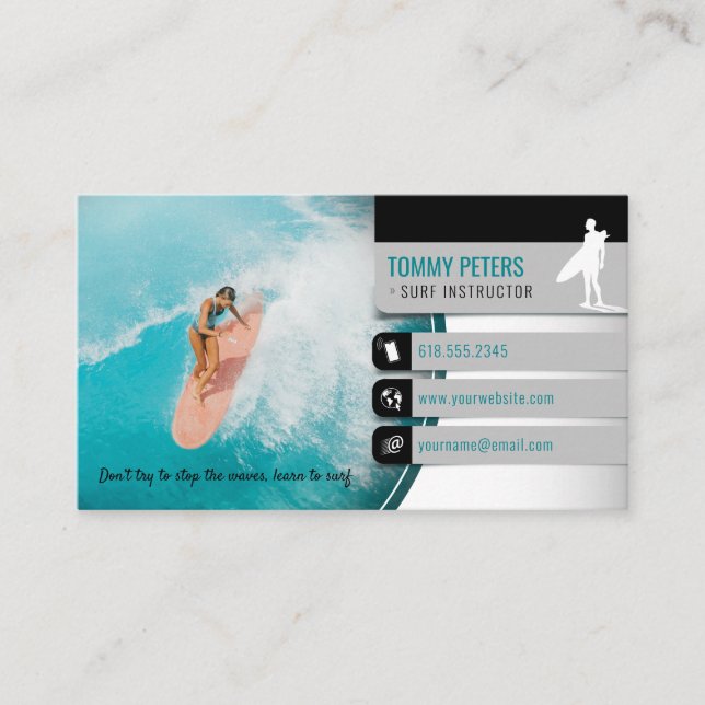 Tarjeta De Visita Instructor de Surf | Vacaciones activas de Surfboa (Anverso)
