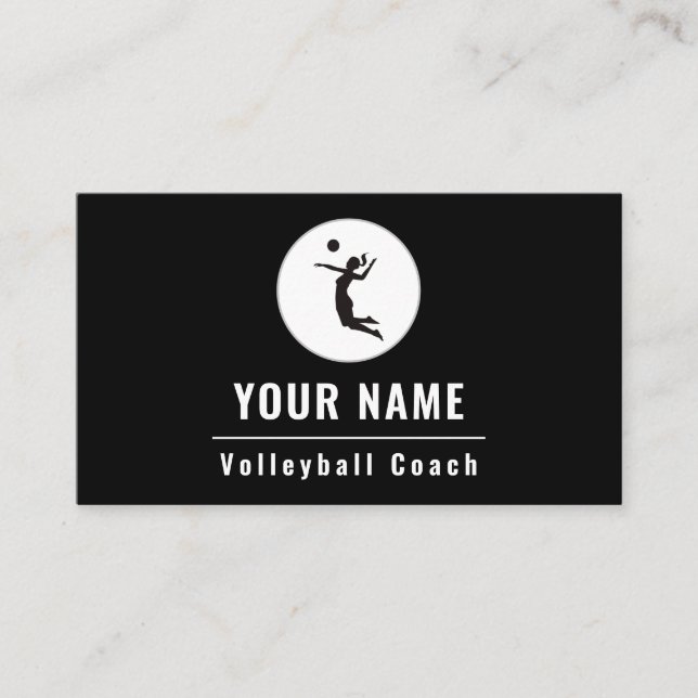 Tarjeta De Visita Instructor de voleibol de clase negro y blanco (Anverso)
