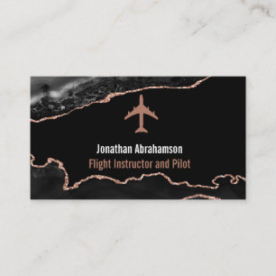 Tarjeta De Visita Instructor de Vuelo Piloto Rosa Negra Ágata Dorada