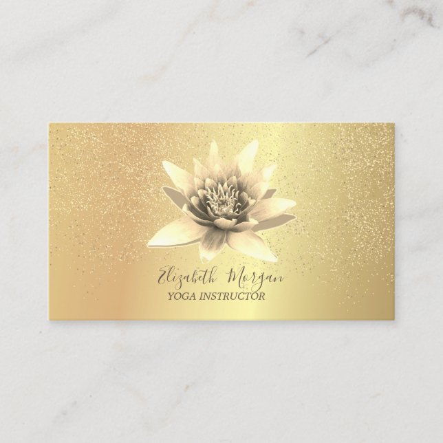 Tarjeta De Visita Instructor de yoga acuarela Lotus Gold Confetti (Anverso)