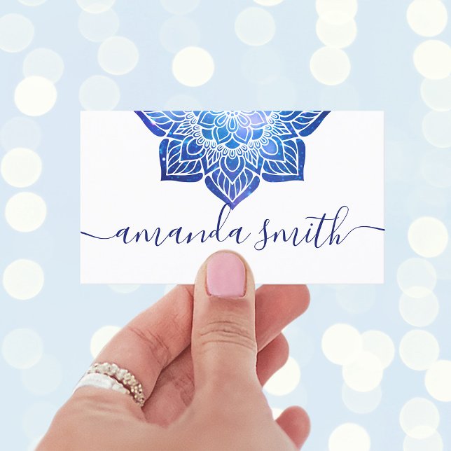 Tarjeta De Visita Instructor de yoga Aqua Blue Galactic Mandala (Celestial Mandala Business Cards)