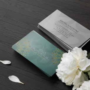 Tarjeta De Visita Instructor de Yoga Chic Floral Dorado Símbolo Om M
