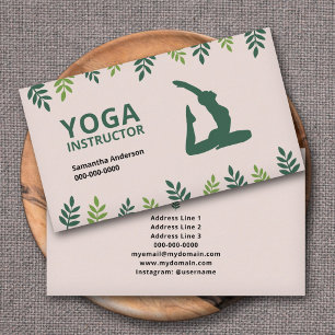 Tarjeta De Visita Instructor de yoga con hojas verdes